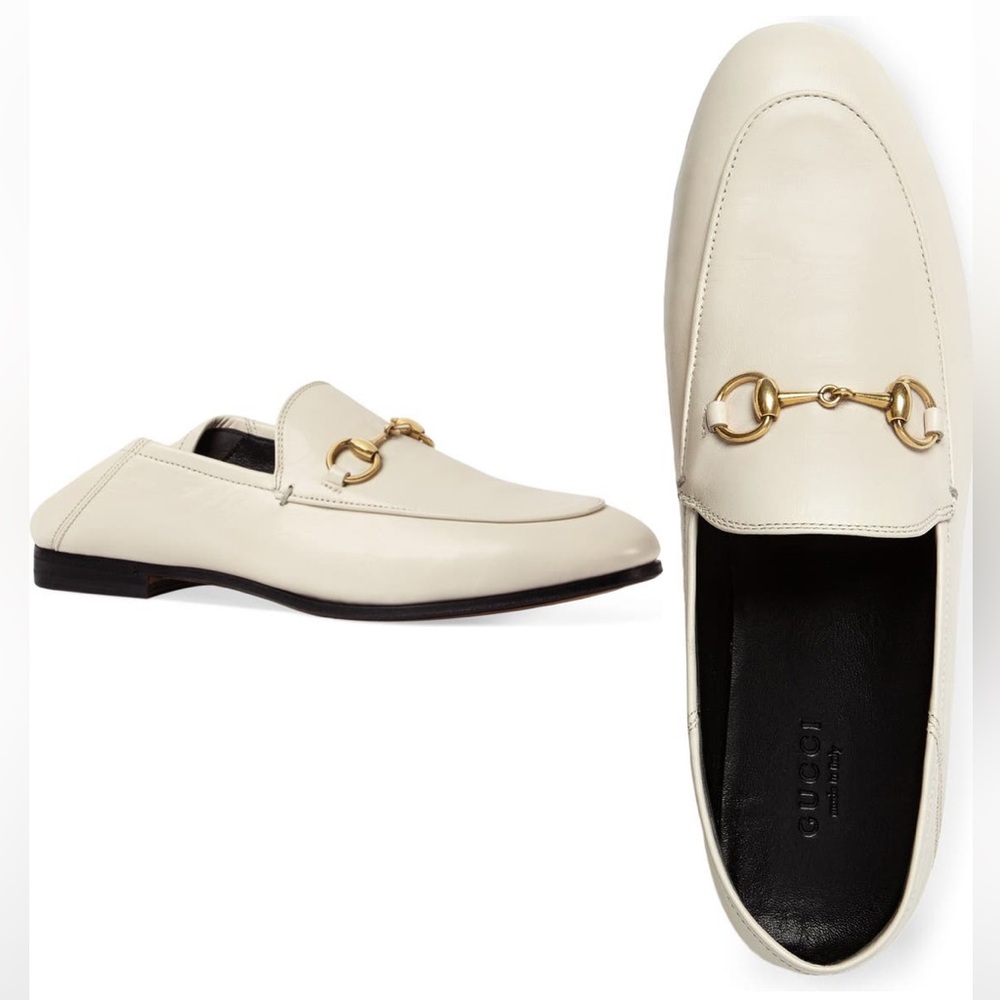 Gucci Brixton Horsebit convertible leather loafers. Size 36. White leather.